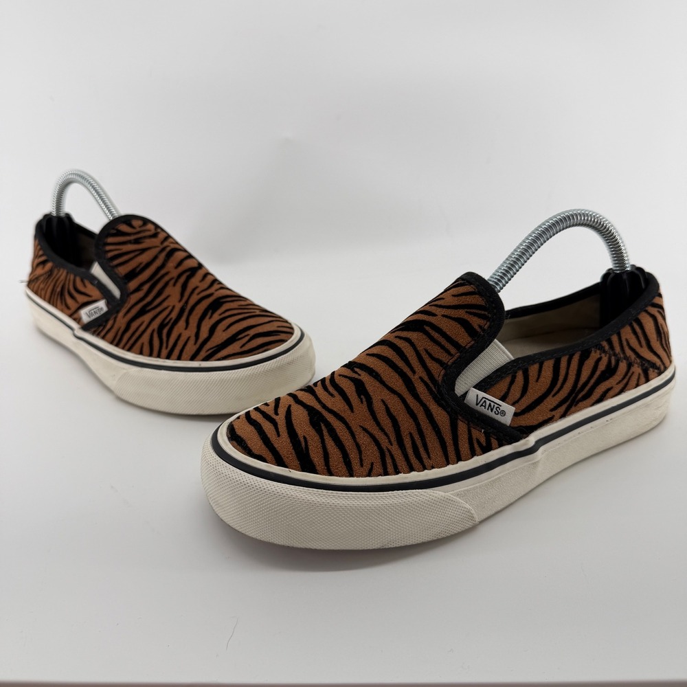 Vans Classic Slip On Tiger Print Suede Sneakers Brown Black Women 6 UltraCush
